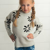 Kids Light Gray Flower Crew Neck Fall Winter Sweater