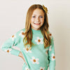 Kids Mint Teal Flower Crew Neck Fall Winter Sweater