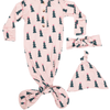 Newborn Knotted Baby Gown, Bow, Hat Set - Baby Clothes Girl