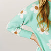 Kids Mint Teal Flower Crew Neck Fall Winter Sweater