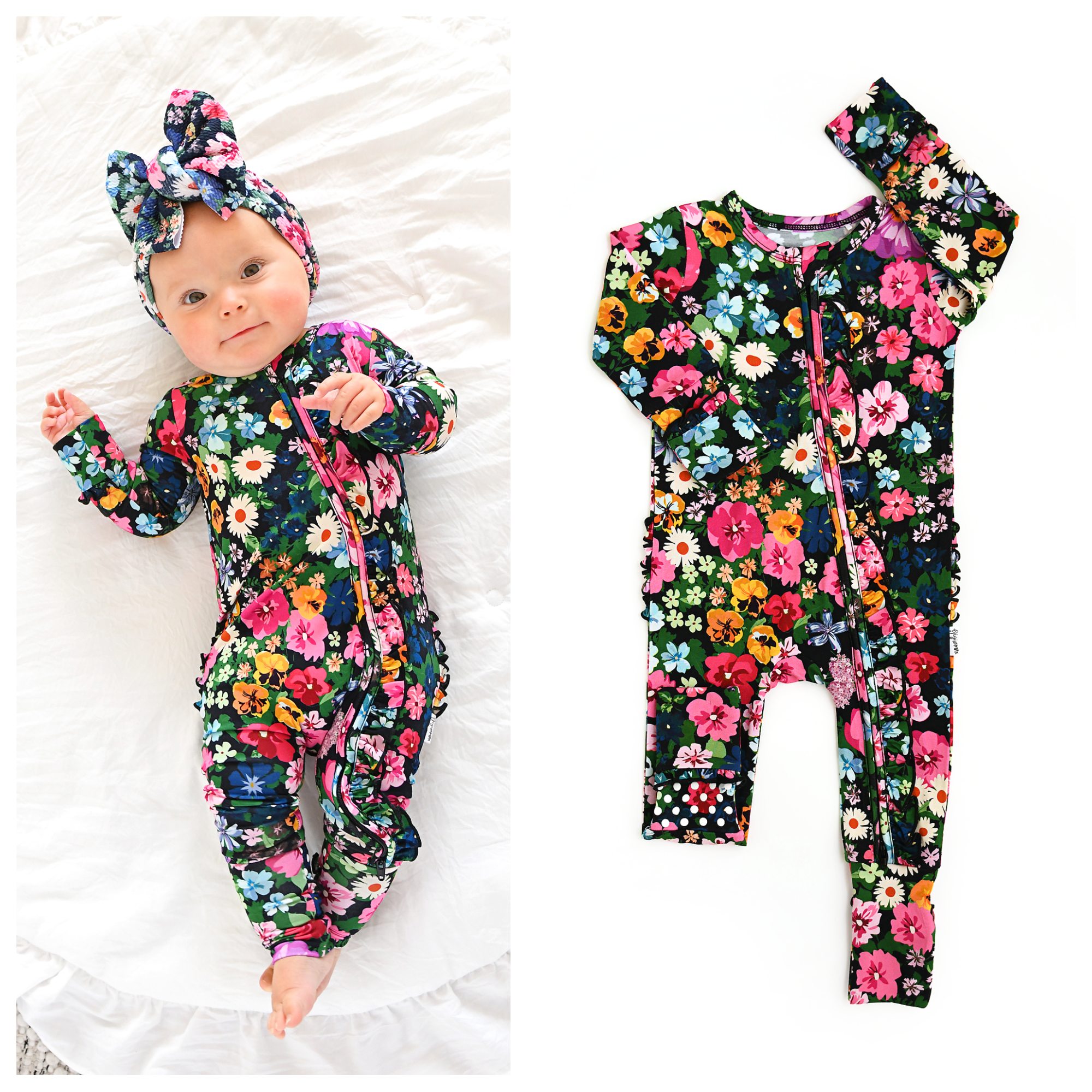 Cassandra RUFFLE ZIP Bamboo One Piece Floral Baby Clothing