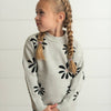 Kids Light Gray Flower Crew Neck Fall Winter Sweater