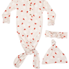 Newborn Knotted Baby Gown, Bow, Hat Set - Baby Clothes Girl