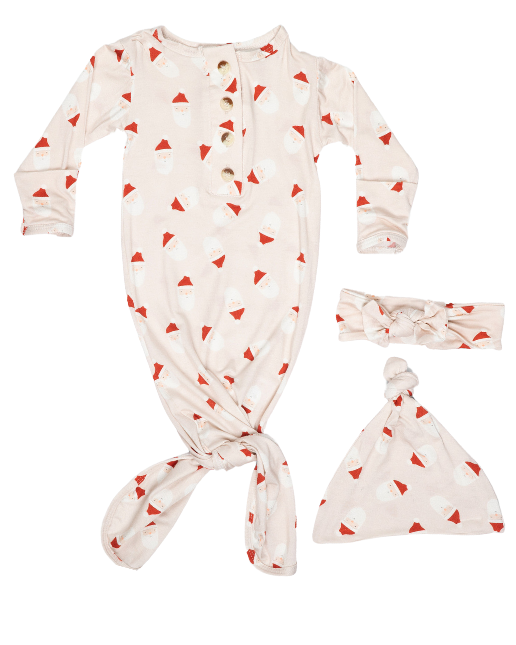Newborn Knotted Baby Gown, Bow, Hat Set - Baby Clothes Girl